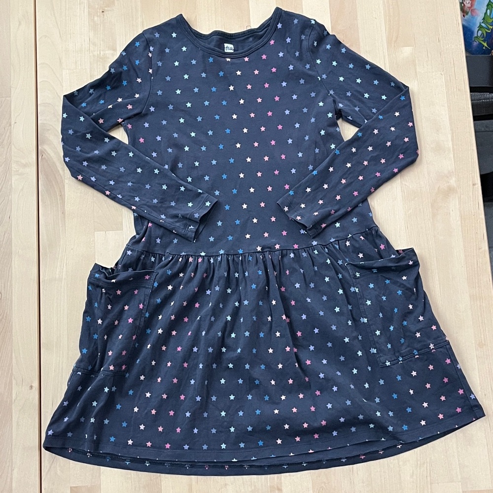 Tea Collection longsleeve Navy Dress with stars, size 7